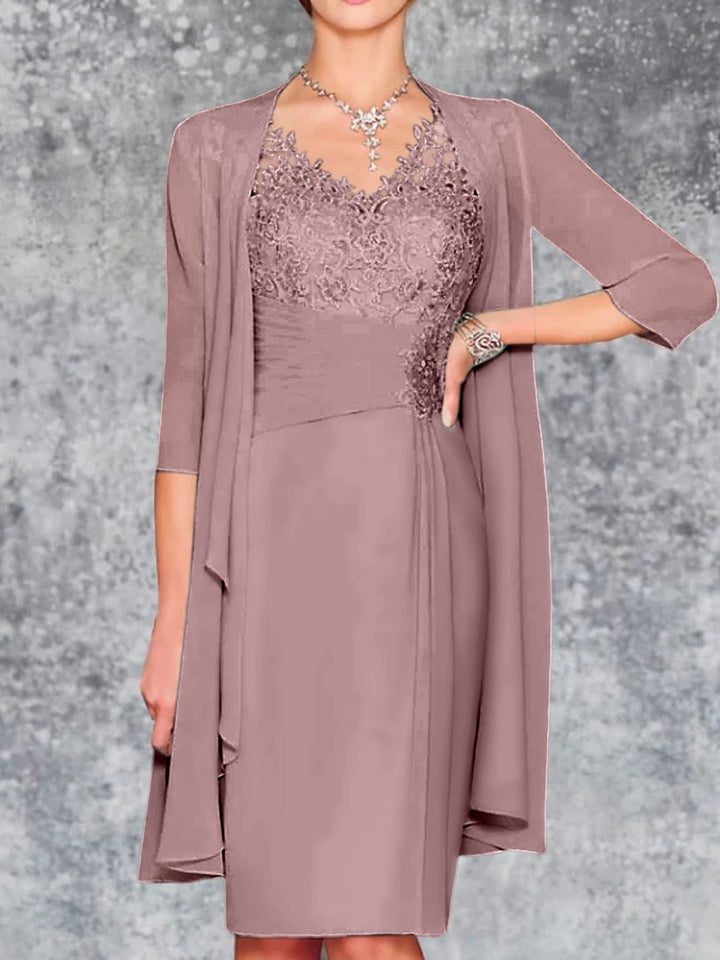 Robes de Mère de la Mariée Fourreau/Colonne à Col en V et Longueur Genou