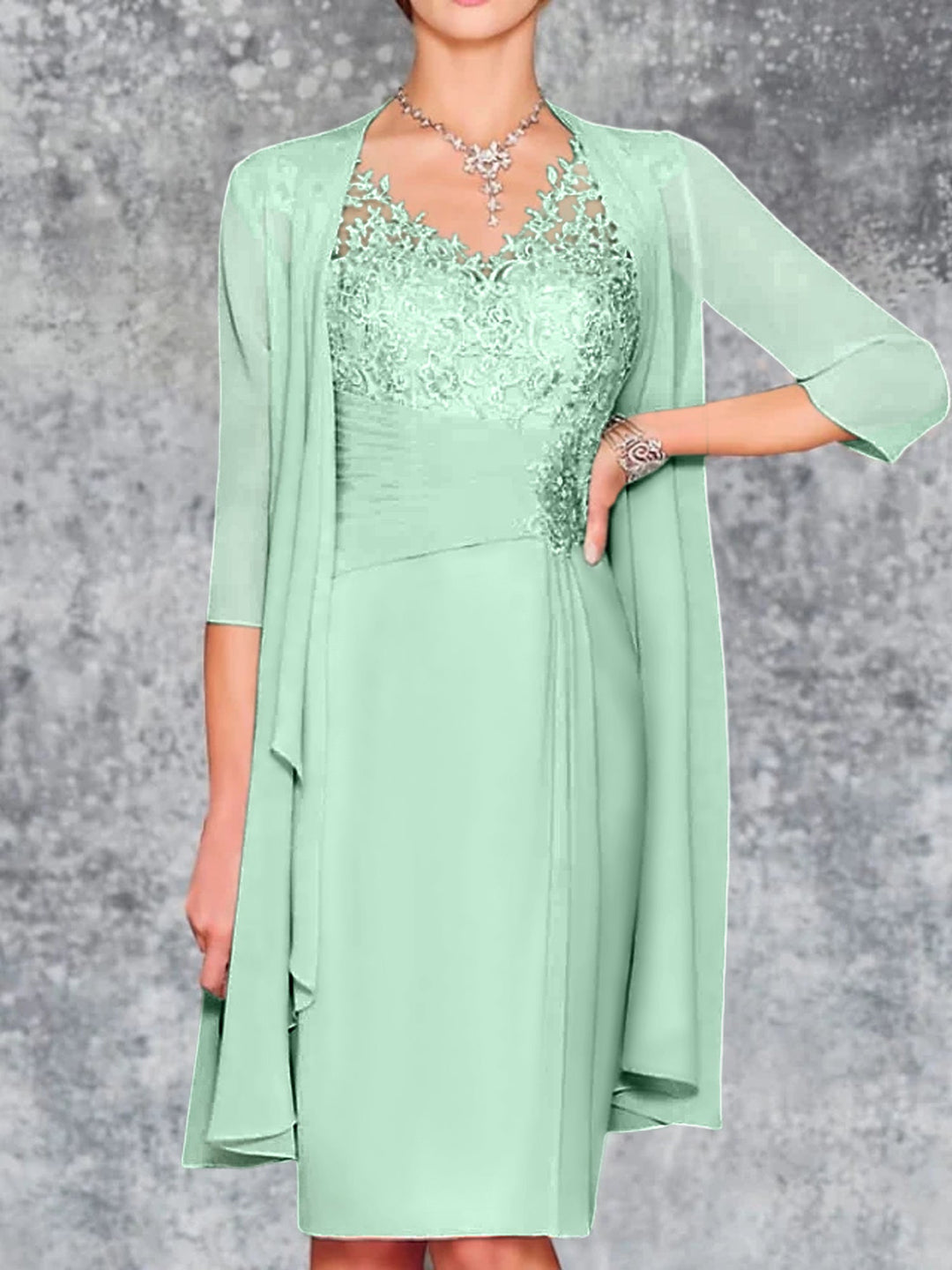 Robes de Mère de la Mariée Fourreau/Colonne à Col en V et Longueur Genou