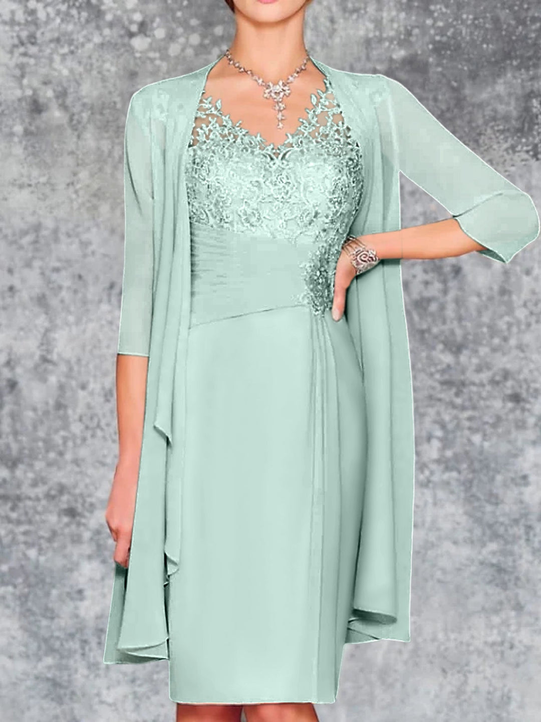 Robes de Mère de la Mariée Fourreau/Colonne à Col en V et Longueur Genou