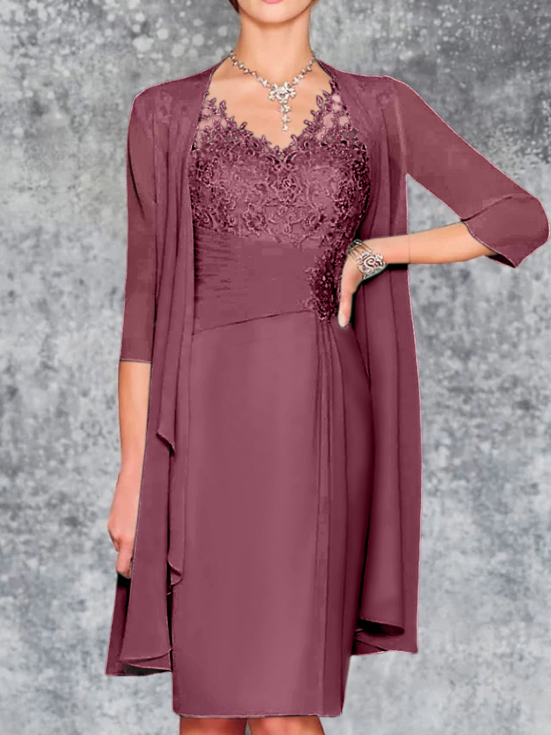 Robes de Mère de la Mariée Fourreau/Colonne à Col en V et Longueur Genou