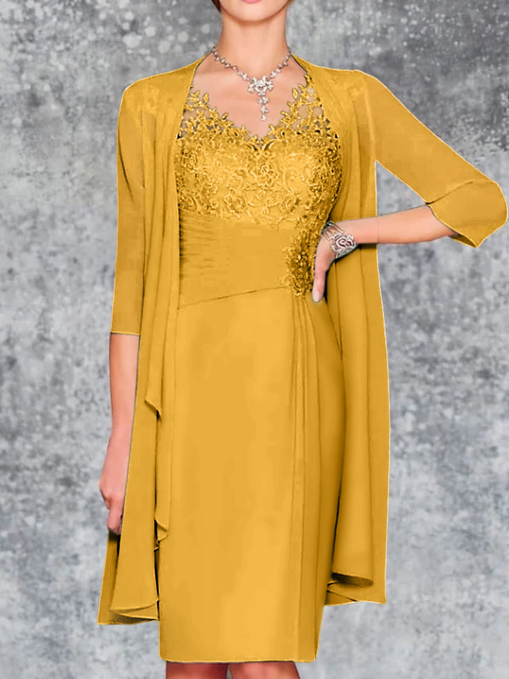 Robes de Mère de la Mariée Fourreau/Colonne à Col en V et Longueur Genou