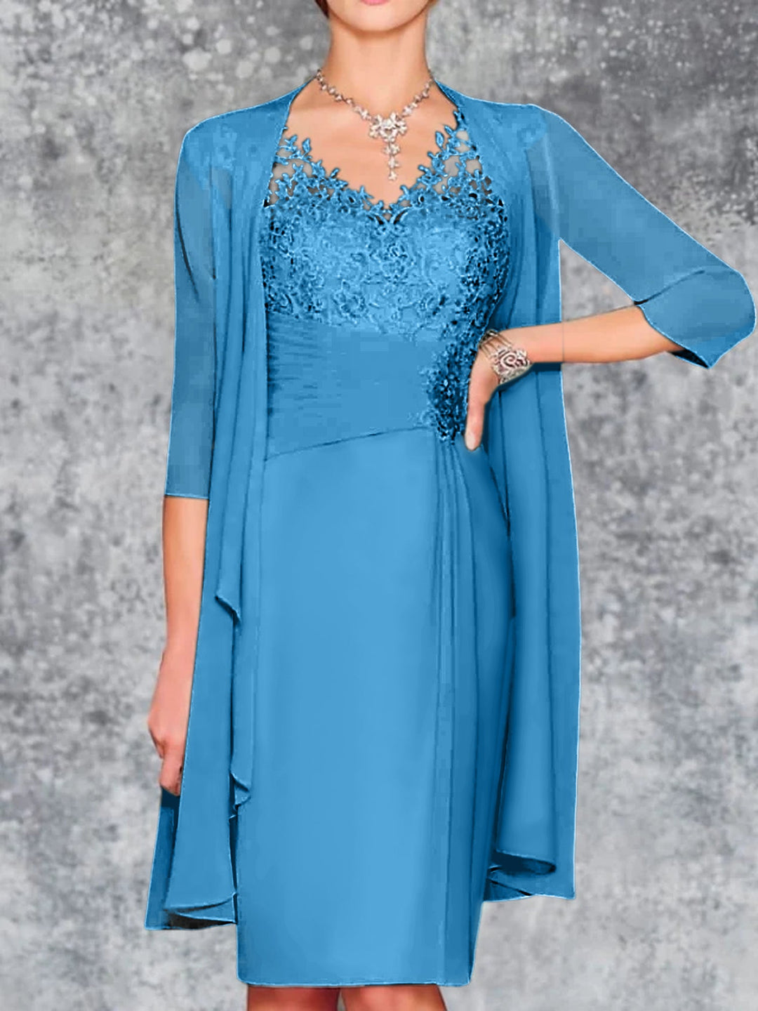 Robes de Mère de la Mariée Fourreau/Colonne à Col en V et Longueur Genou