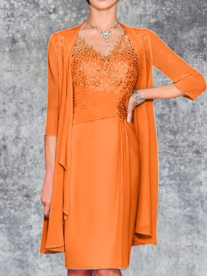 Robes de Mère de la Mariée Fourreau/Colonne à Col en V et Longueur Genou