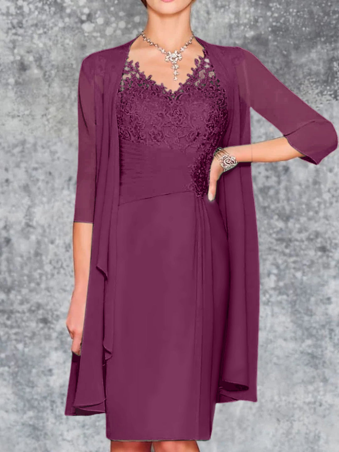 Robes de Mère de la Mariée Fourreau/Colonne à Col en V et Longueur Genou