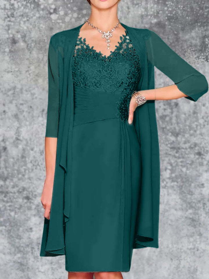 Robes de Mère de la Mariée Fourreau/Colonne à Col en V et Longueur Genou