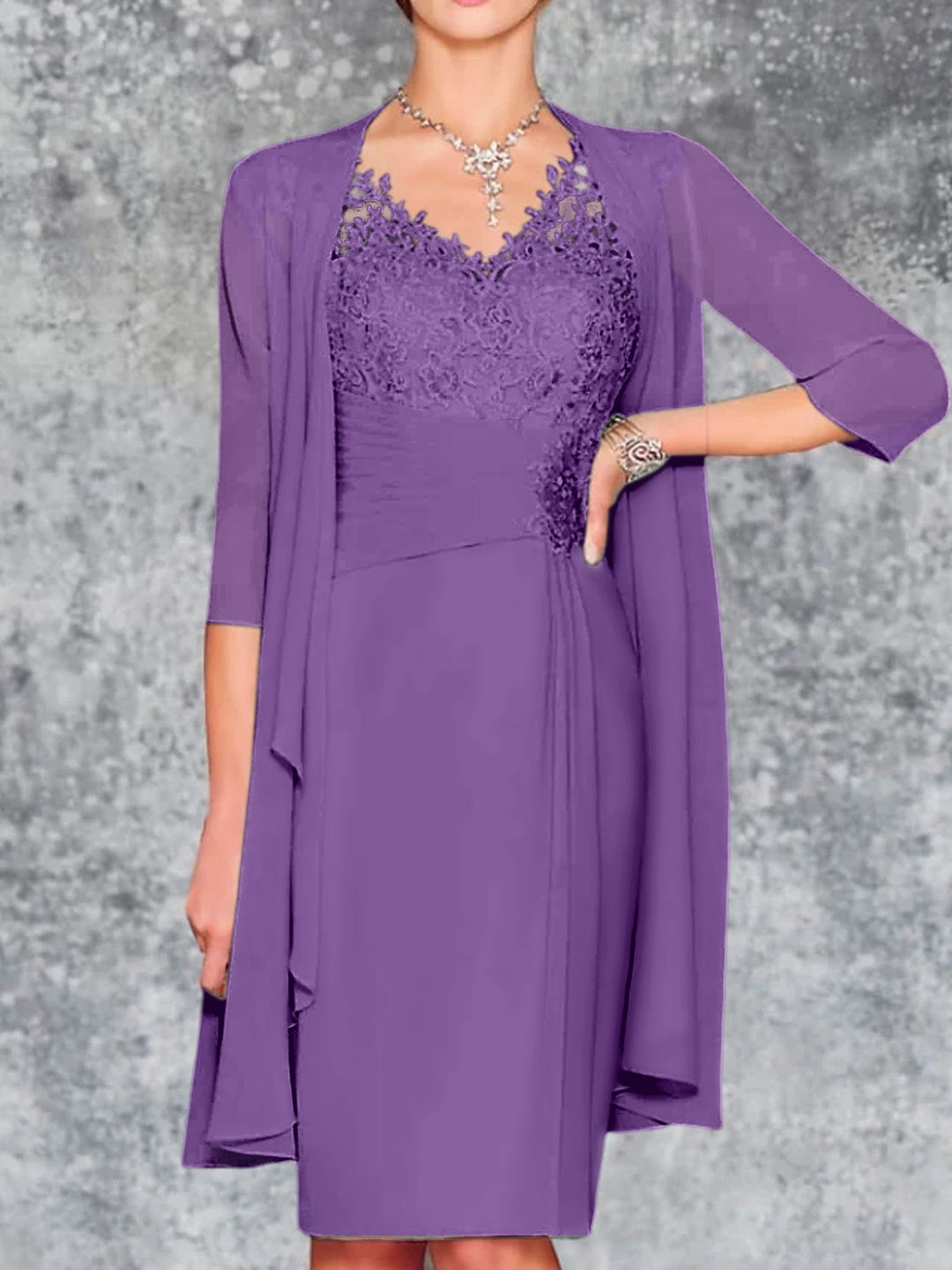 Robes de Mère de la Mariée Fourreau/Colonne à Col en V et Longueur Genou