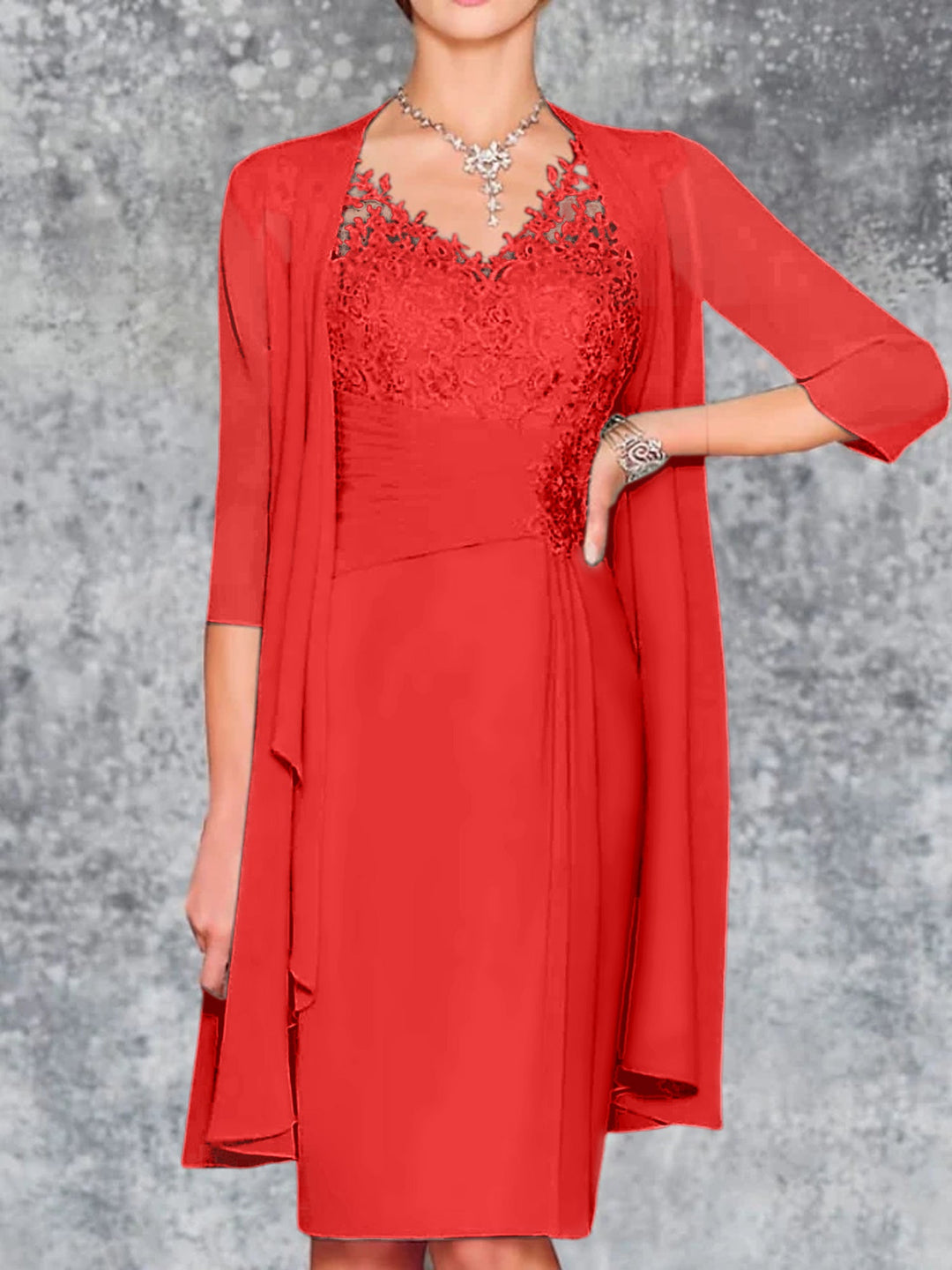 Robes de Mère de la Mariée Fourreau/Colonne à Col en V et Longueur Genou