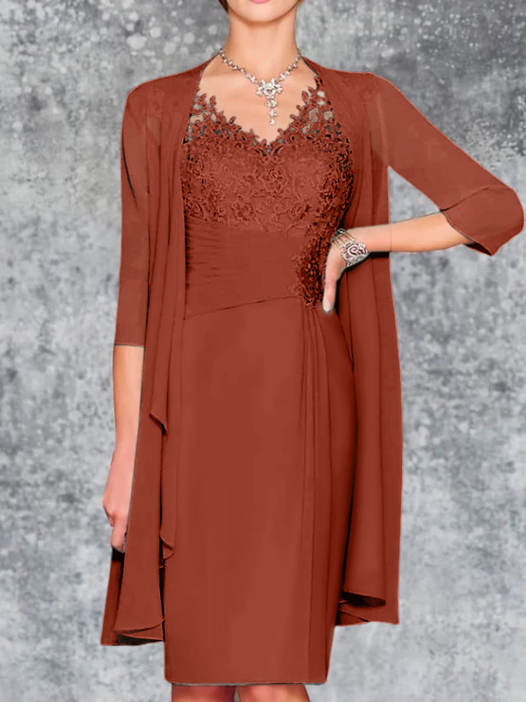 Robes de Mère de la Mariée Fourreau/Colonne à Col en V et Longueur Genou