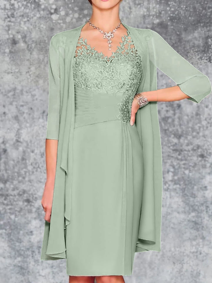 Robes de Mère de la Mariée Fourreau/Colonne à Col en V et Longueur Genou