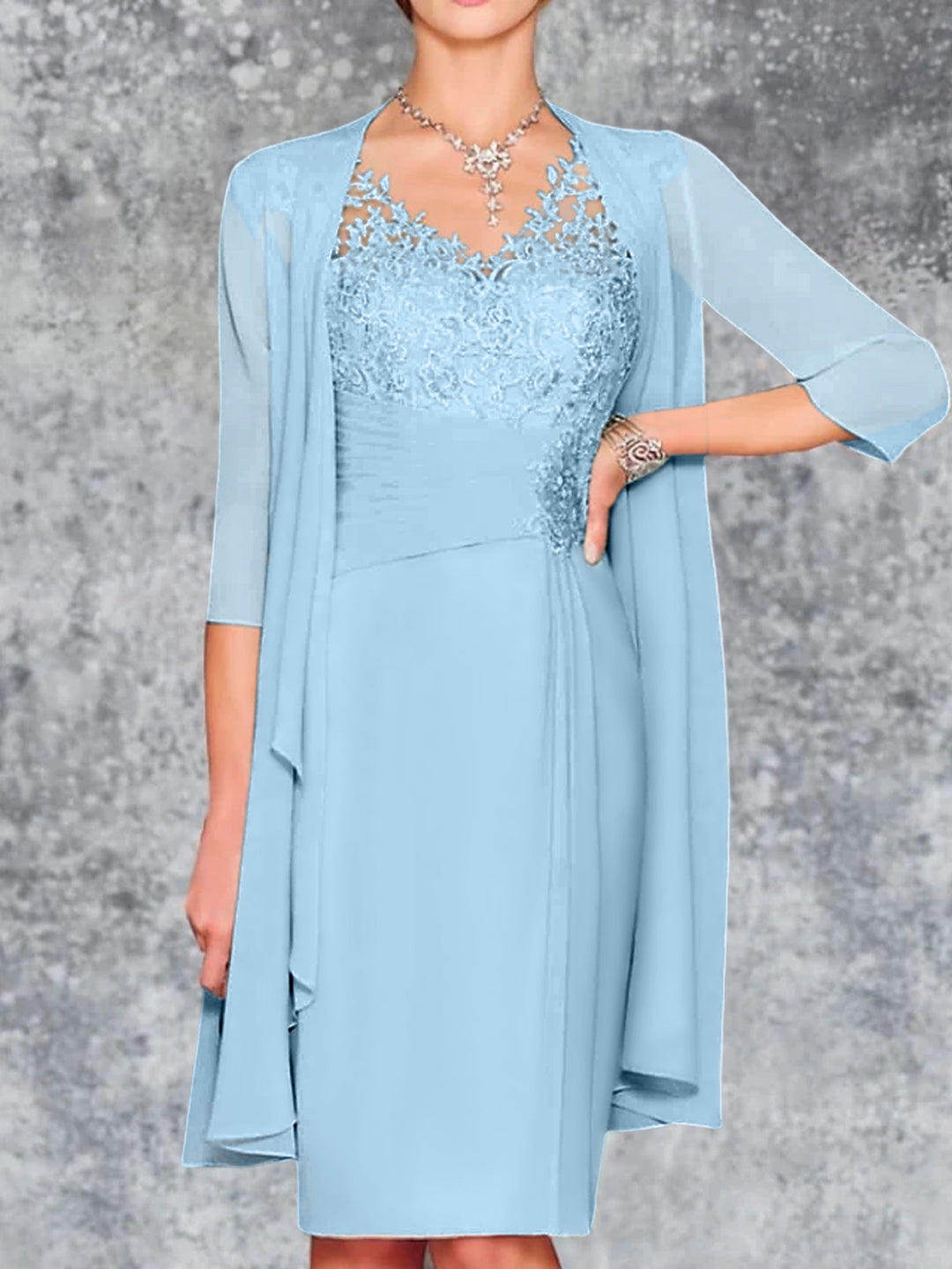 Robes de Mère de la Mariée Fourreau/Colonne à Col en V et Longueur Genou