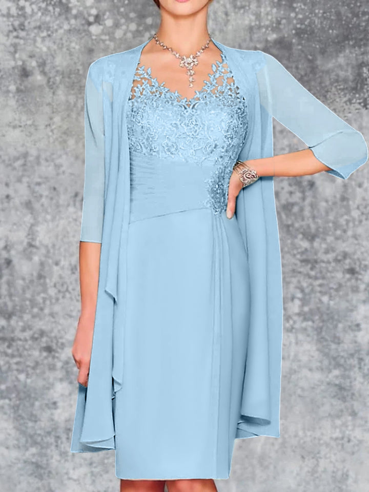 Robes de Mère de la Mariée Fourreau/Colonne à Col en V et Longueur Genou