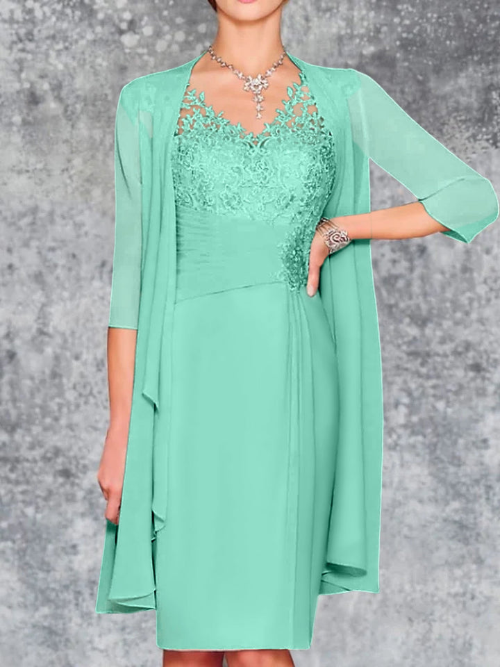 Robes de Mère de la Mariée Fourreau/Colonne à Col en V et Longueur Genou