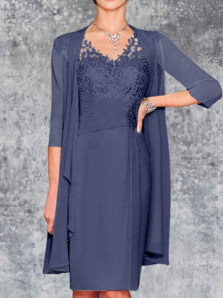 Robes de Mère de la Mariée Fourreau/Colonne à Col en V et Longueur Genou