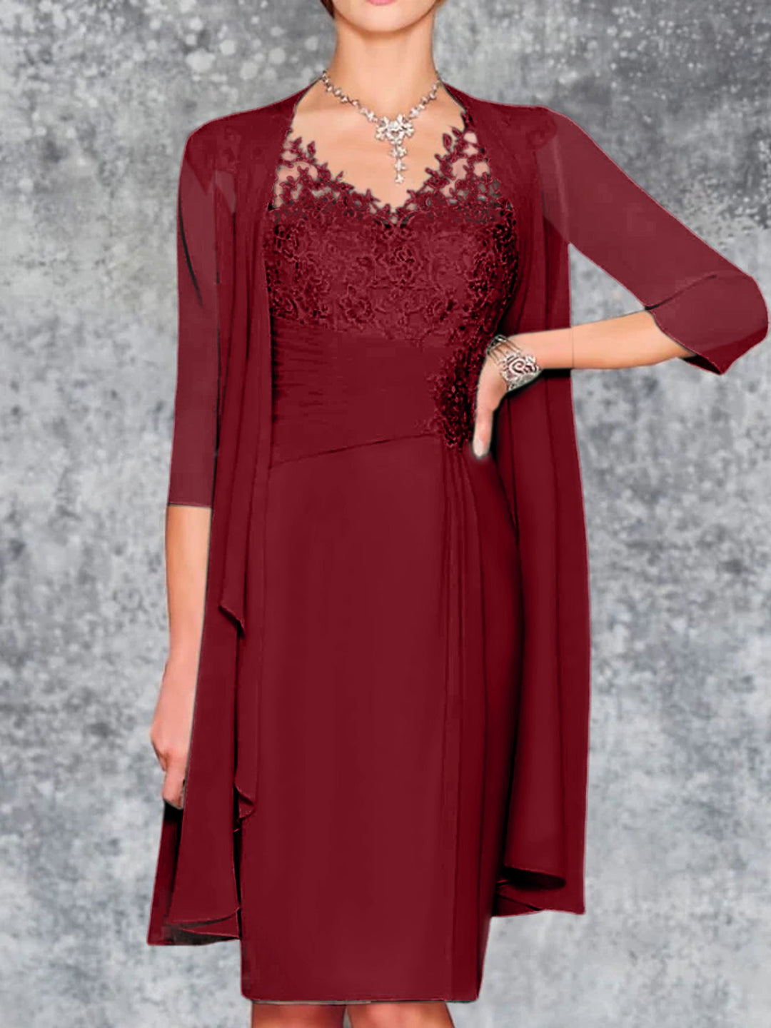 Robes de Mère de la Mariée Fourreau/Colonne à Col en V et Longueur Genou