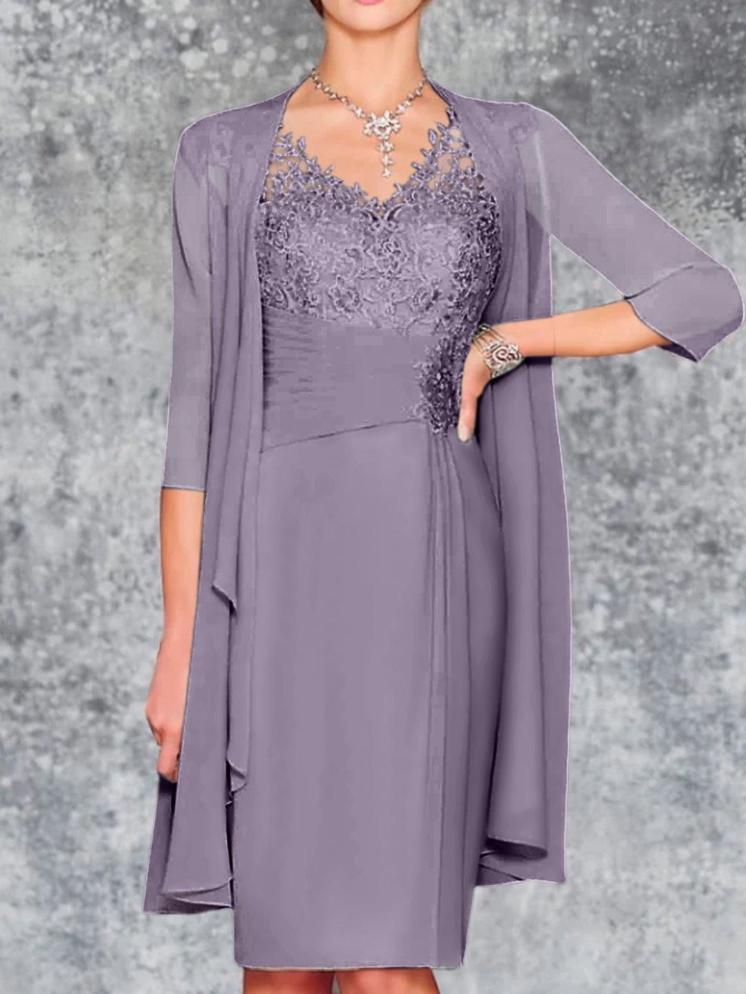 Robes de Mère de la Mariée Fourreau/Colonne à Col en V et Longueur Genou