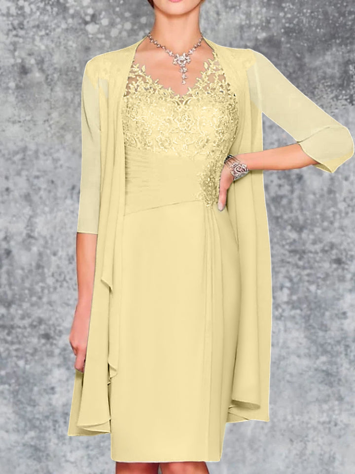 Robes de Mère de la Mariée Fourreau/Colonne à Col en V et Longueur Genou