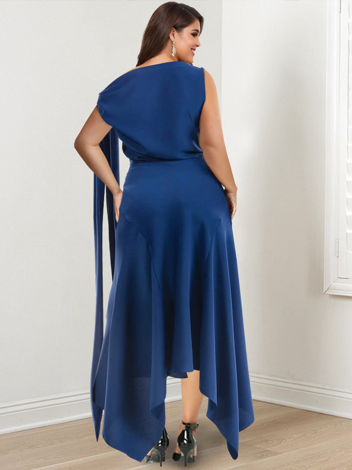 Robe de Mère de la Mariée Asymétrique à Col Montant et à Volants