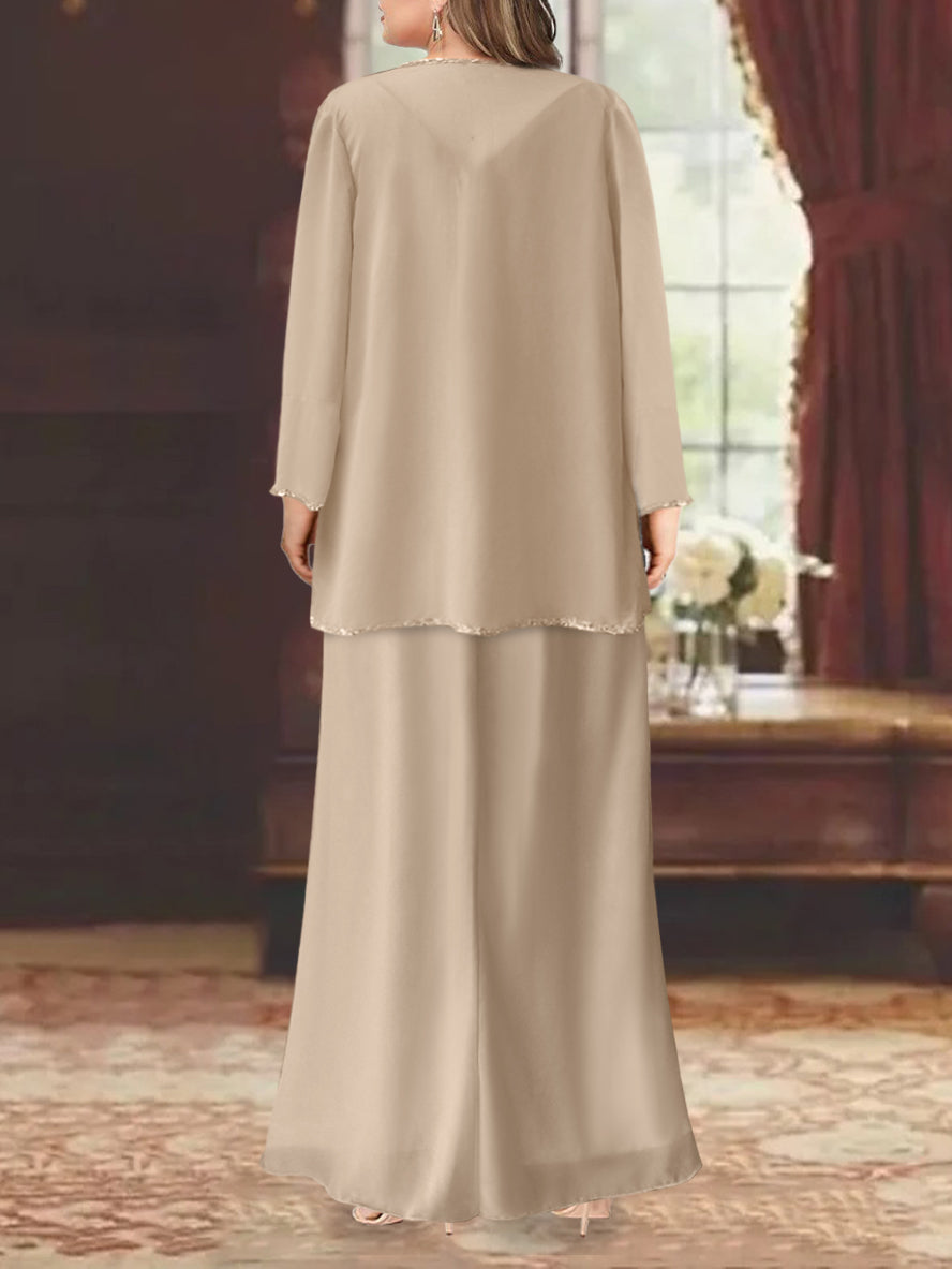 Robe de Mère de la Mariée Fourreau/Colonne à Col en V et Longueur Cheville avec Veste et Paillettes