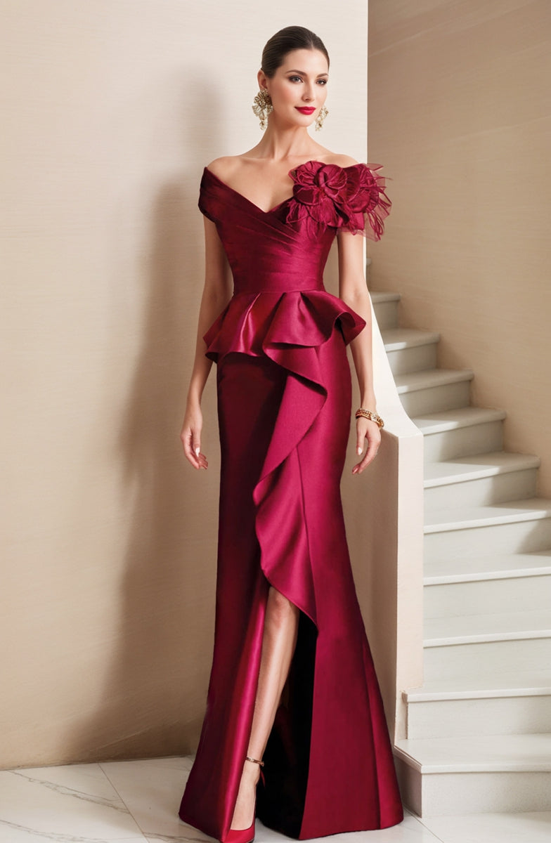 Robes De Mère De La Mariée Trompette/Sirène À Épaules Dénudées Et Fente Haute