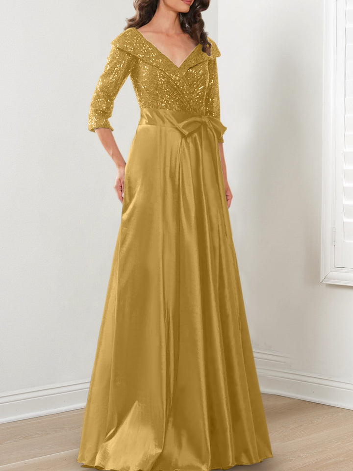 Robes de Mère de la Mariée Coupe A-Line/Princess à Col en V et Longueur Au Sol