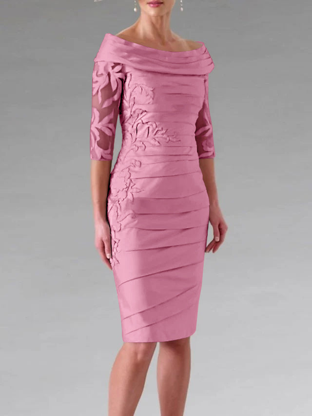 Robe de Mère de la Mariée Fourreau/Colonne à Manches Mi-Longues et à Fronces avec Appliques