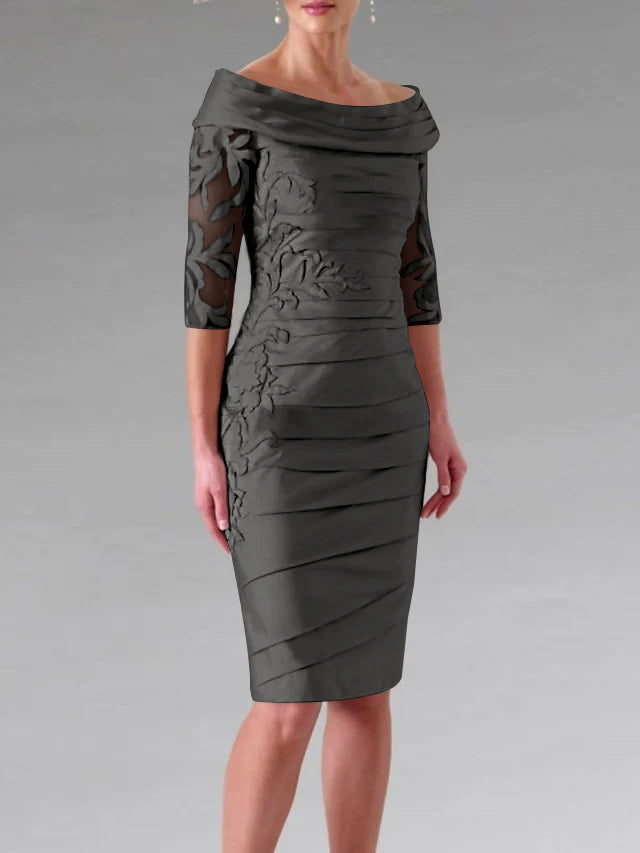 Robe de Mère de la Mariée Fourreau/Colonne à Manches Mi-Longues et à Fronces avec Appliques