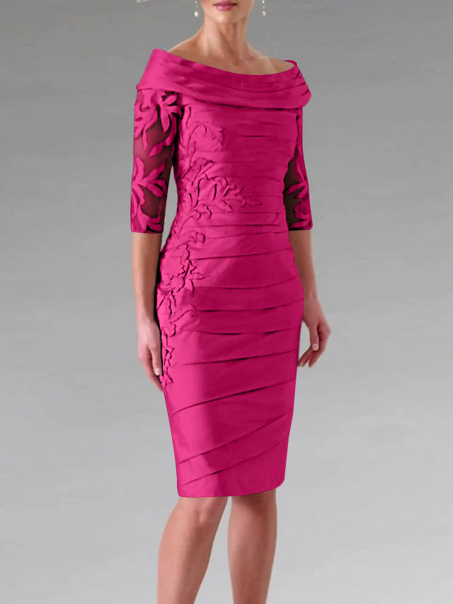 Robe de Mère de la Mariée Fourreau/Colonne à Manches Mi-Longues et à Fronces avec Appliques