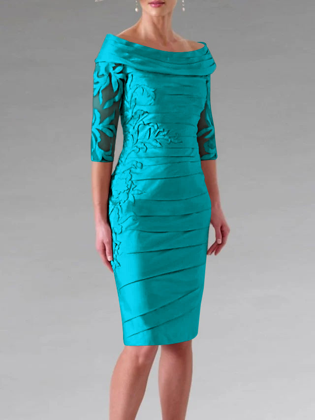 Robe de Mère de la Mariée Fourreau/Colonne à Manches Mi-Longues et à Fronces avec Appliques