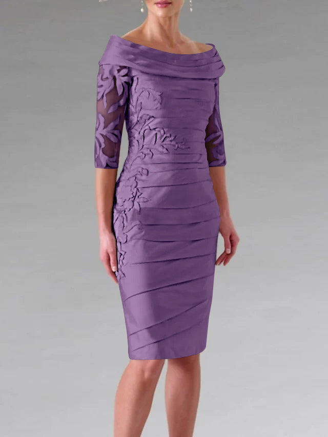 Robe de Mère de la Mariée Fourreau/Colonne à Manches Mi-Longues et à Fronces avec Appliques