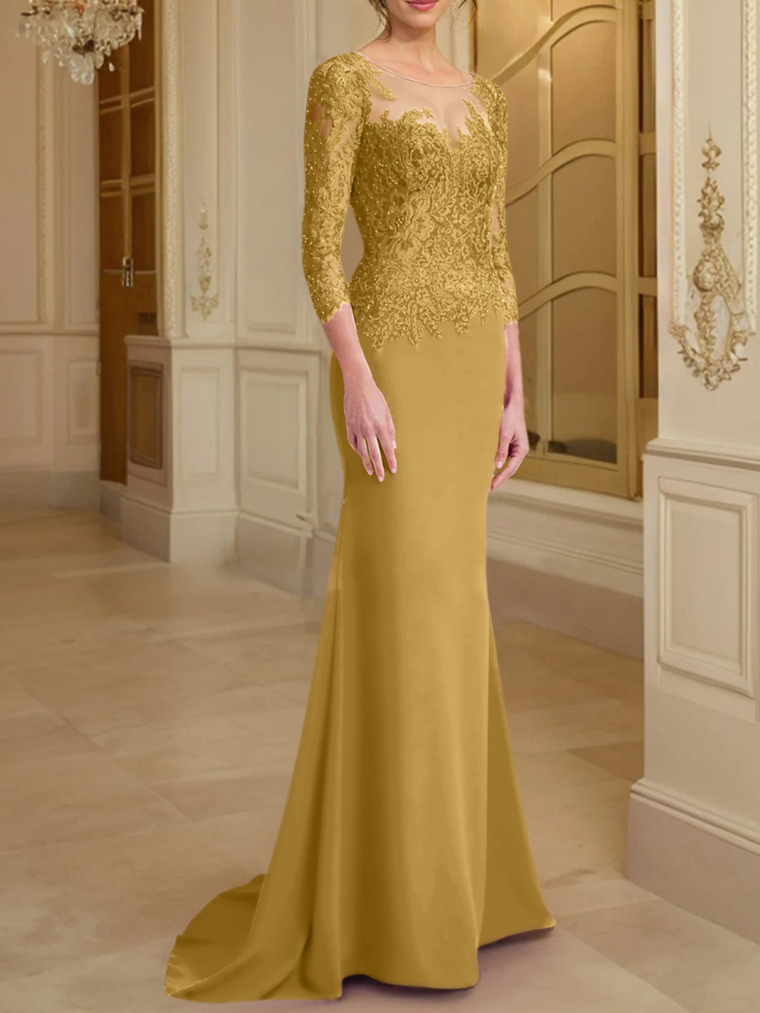 Robes de Mère de la Mariée à Manches Longues en Forme de Trompette/Sirène avec Dentelle