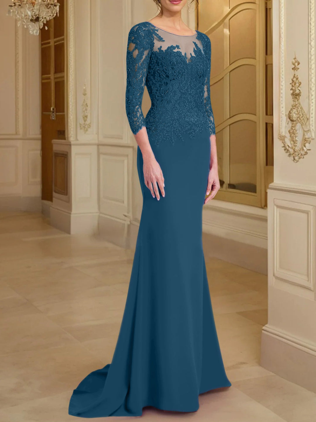 Robes de Mère de la Mariée à Manches Longues en Forme de Trompette/Sirène avec Dentelle