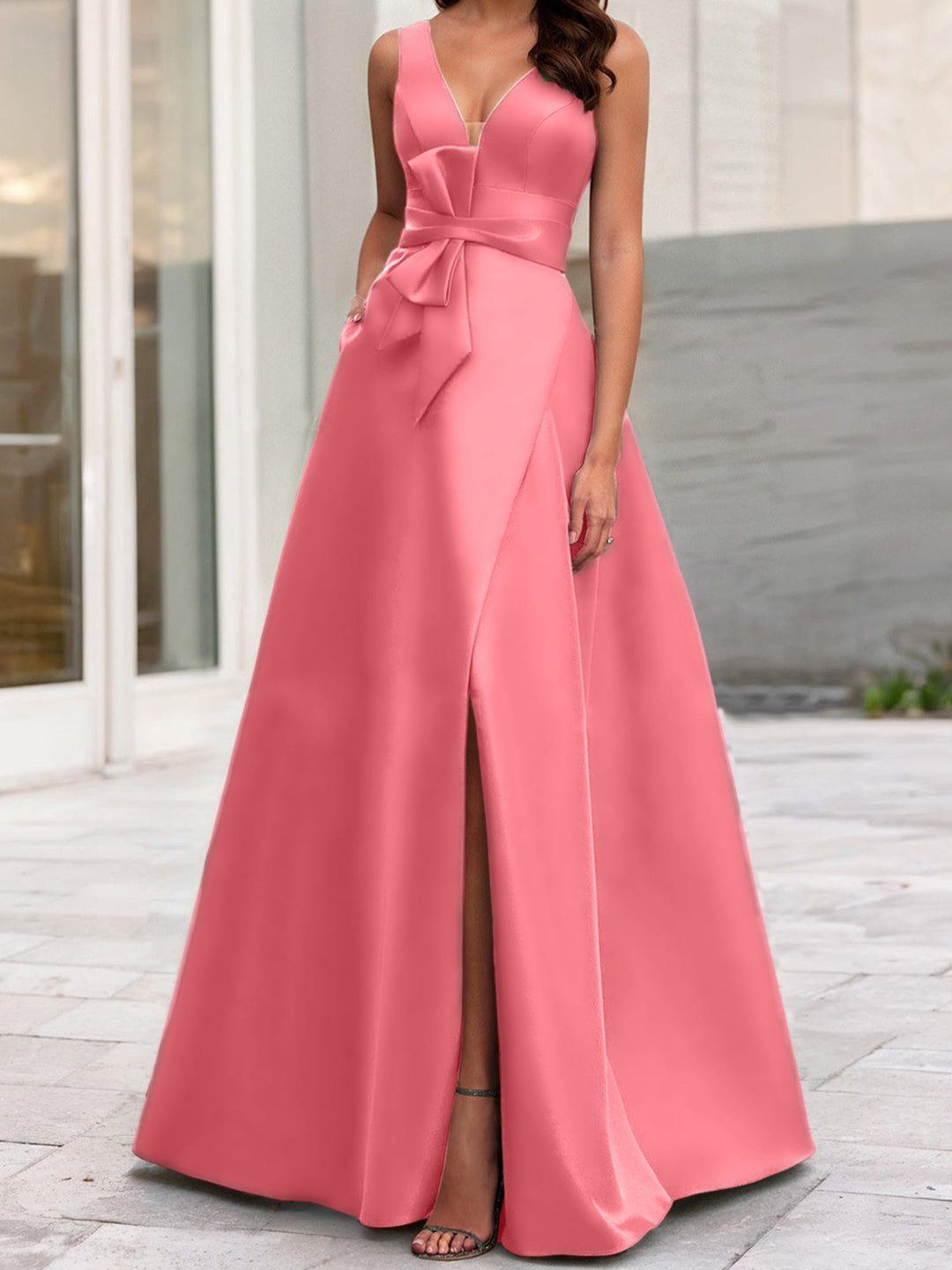 Robe de Mère de la Mariée Coupe A-Line/Princess à Col en V Sans Manches avec Fente Sur le Côté