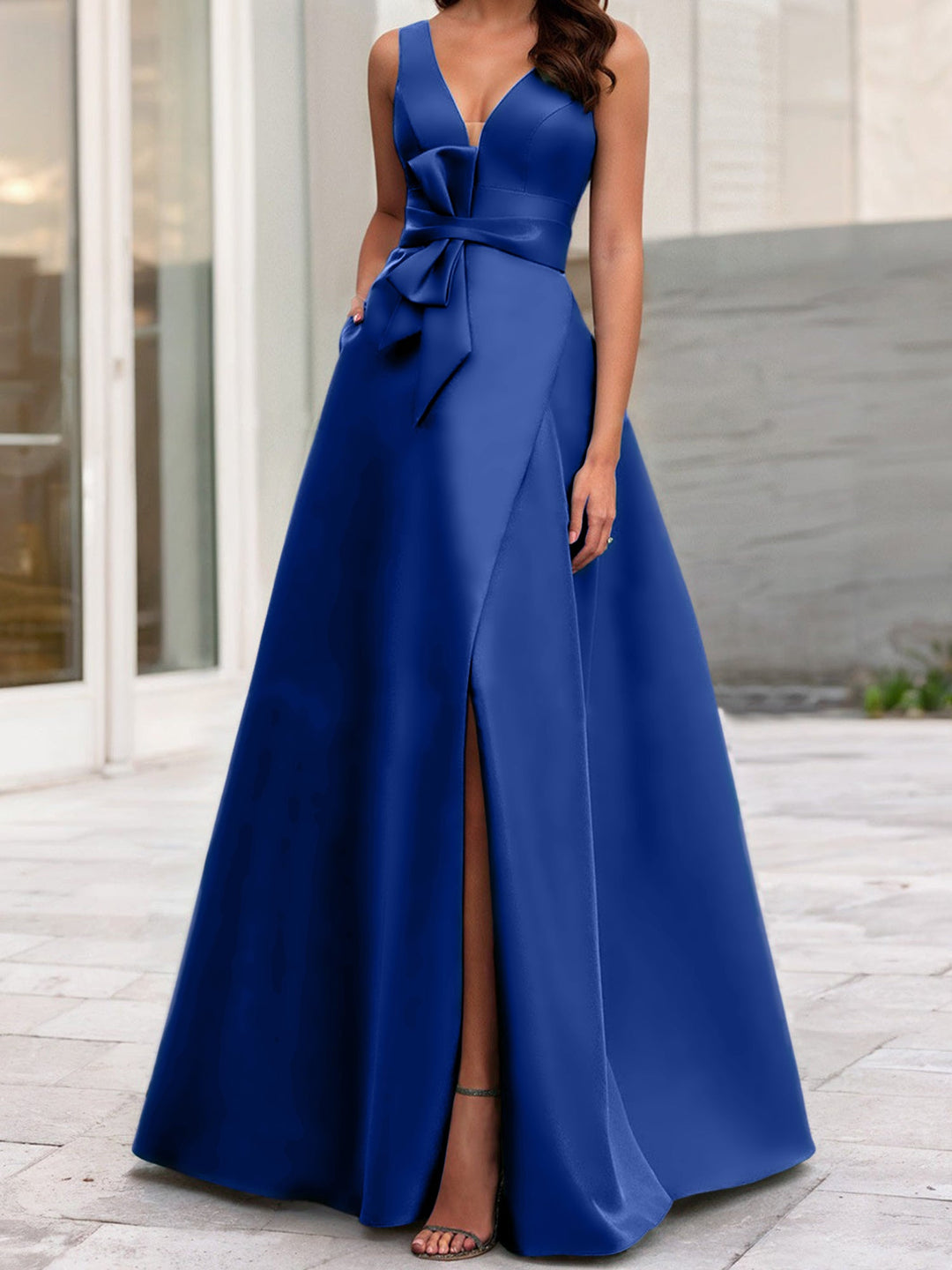 Robe de Mère de la Mariée Coupe A-Line/Princess à Col en V Sans Manches avec Fente Sur le Côté