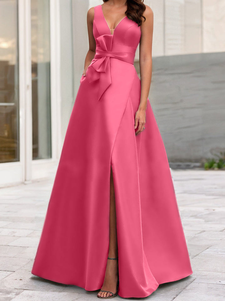 Robe de Mère de la Mariée Coupe A-Line/Princess à Col en V Sans Manches avec Fente Sur le Côté