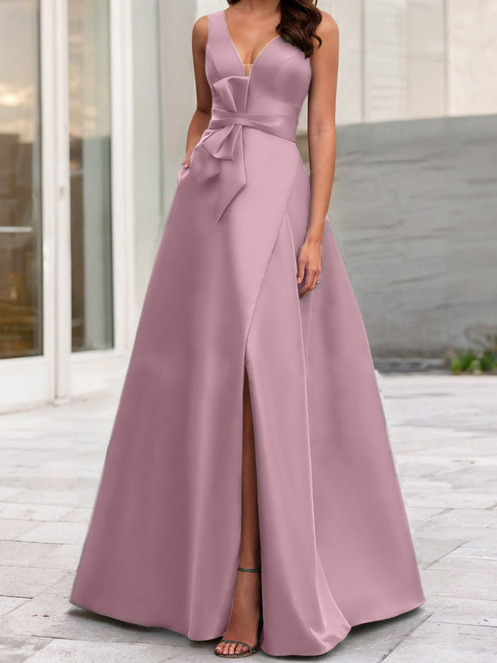 Robe de Mère de la Mariée Coupe A-Line/Princess à Col en V Sans Manches avec Fente Sur le Côté