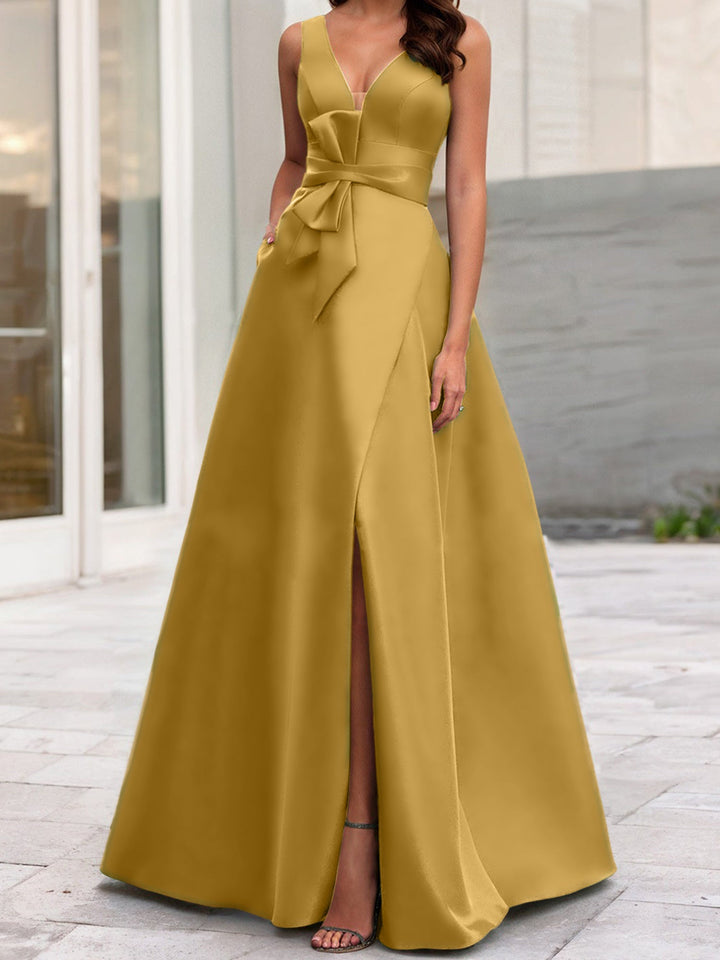 Robe de Mère de la Mariée Coupe A-Line/Princess à Col en V Sans Manches avec Fente Sur le Côté