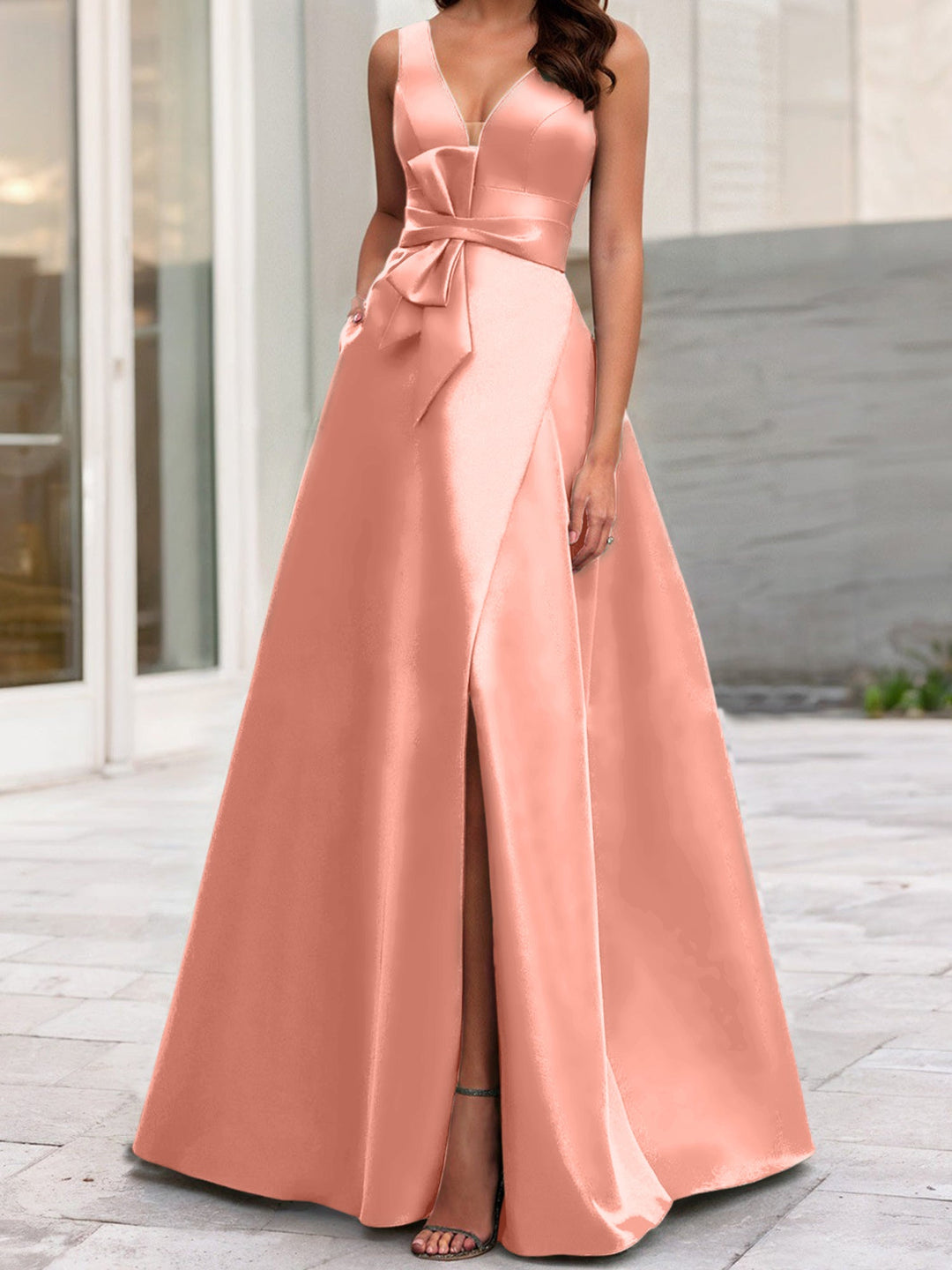 Robe de Mère de la Mariée Coupe A-Line/Princess à Col en V Sans Manches avec Fente Sur le Côté