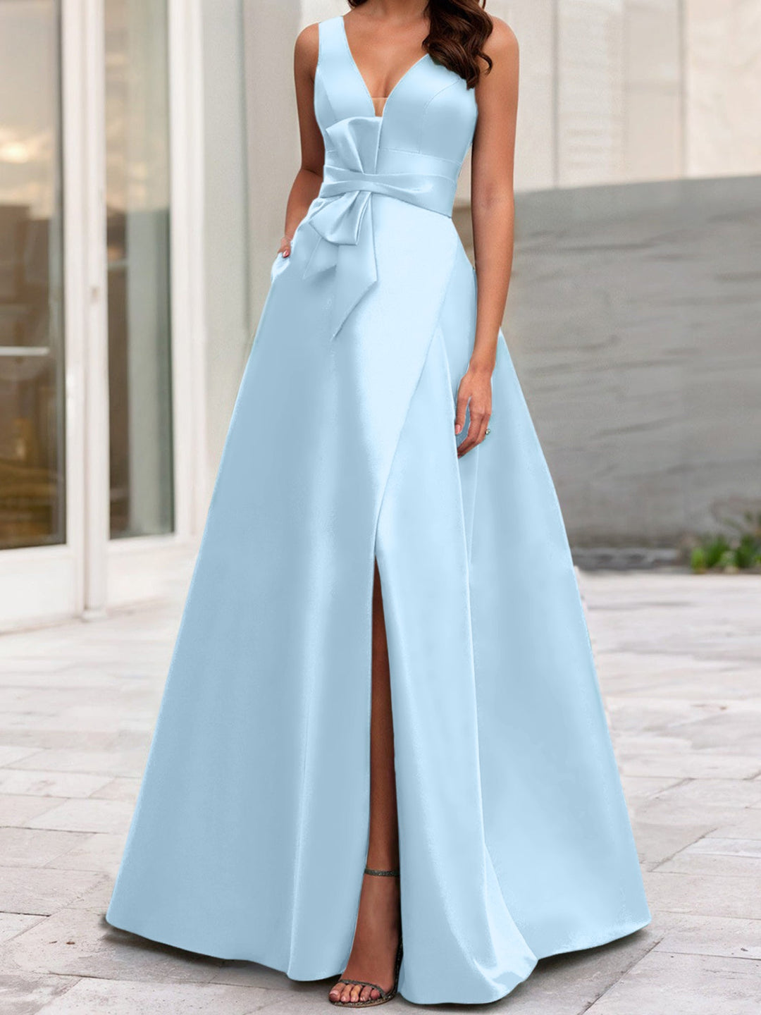 Robe de Mère de la Mariée Coupe A-Line/Princess à Col en V Sans Manches avec Fente Sur le Côté