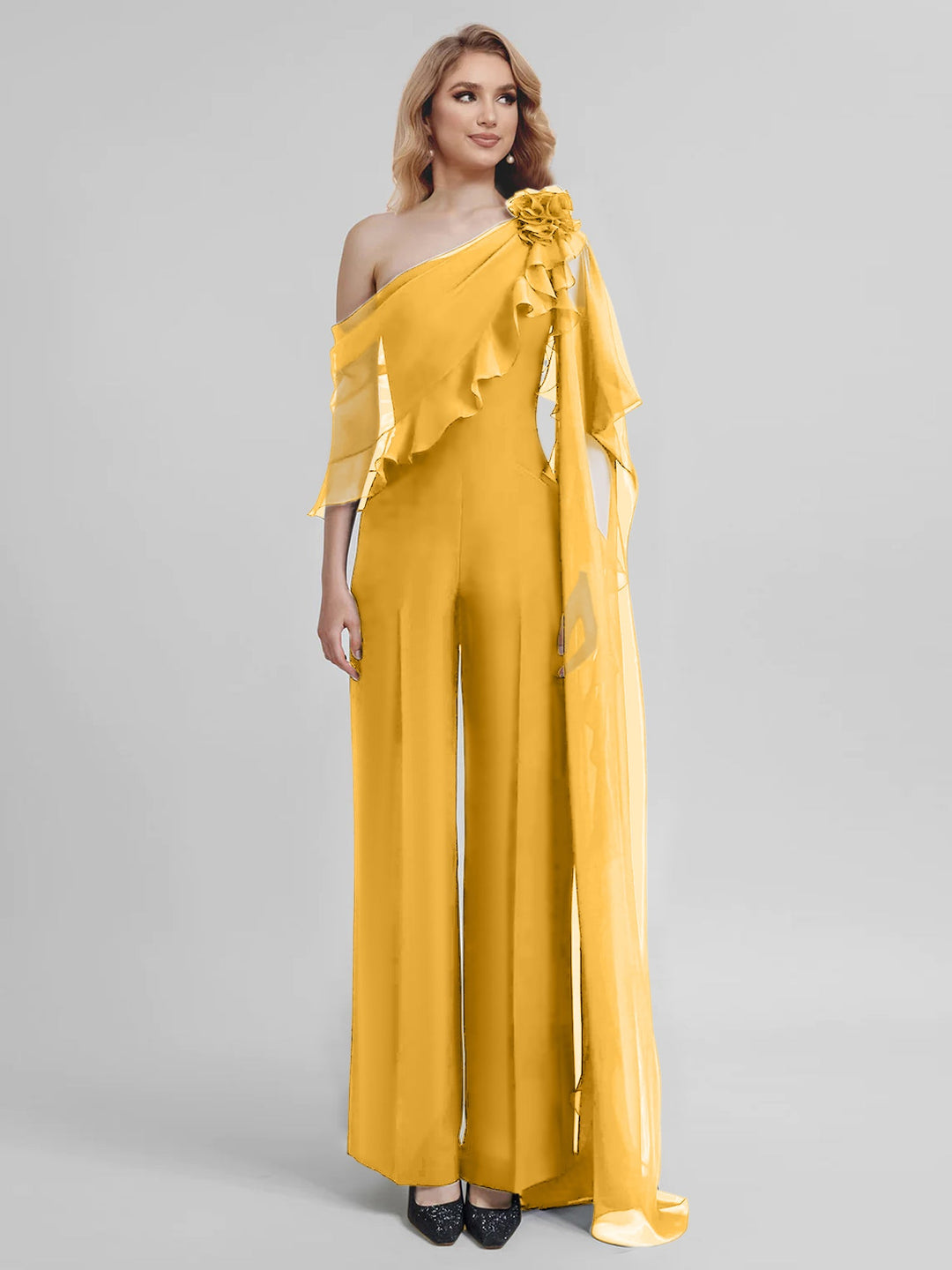 Combinaisons Une Épaule Demi-Manches Mousseline Mère de la Mariée Pantalons