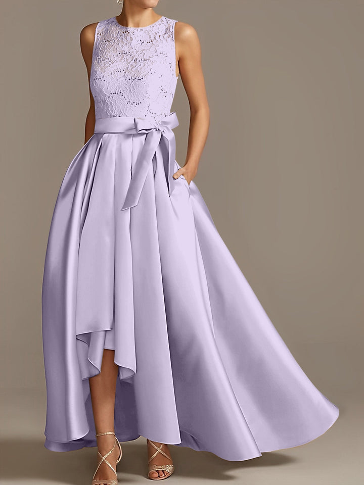 Robe de Mère de la Mariée Asymétrique Sans Manches à Col en V et à Plis