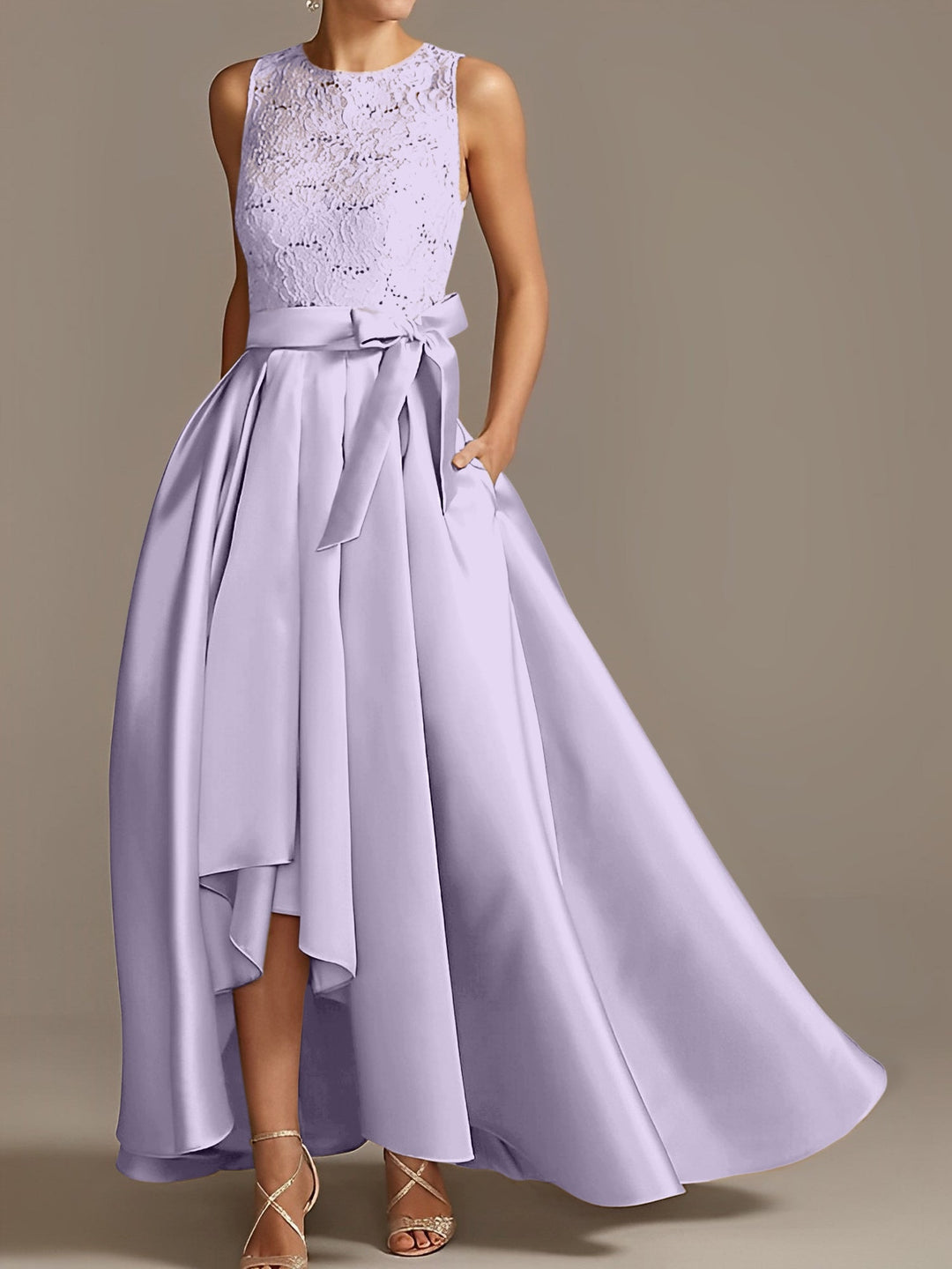 Robe de Mère de la Mariée Asymétrique Sans Manches à Col en V et à Plis
