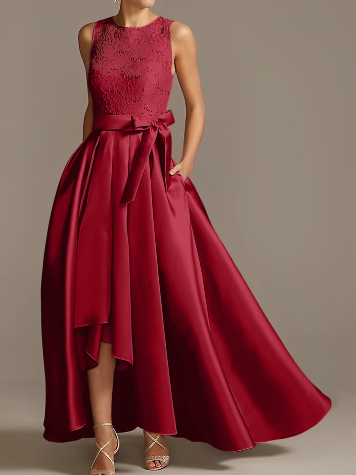Robe de Mère de la Mariée Asymétrique Sans Manches à Col en V et à Plis