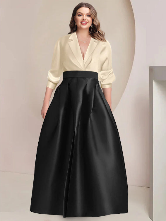 Robe de Mère de la Mariée Coupe A-Line/Princess à Col en V et Manches Longues avec Poches