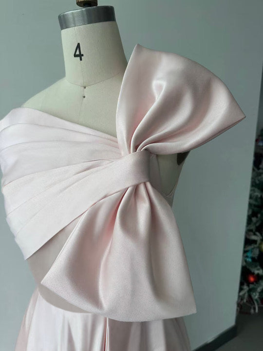 Robe de Mère de la Mariée Coupe A-Line/Princess, Sans Manches, Épaules Dénudées, Longueur Cheville, avec Nœud(S)