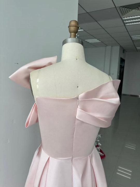 Robe de Mère de la Mariée Coupe A-Line/Princess, Sans Manches, Épaules Dénudées, Longueur Cheville, avec Nœud(S)