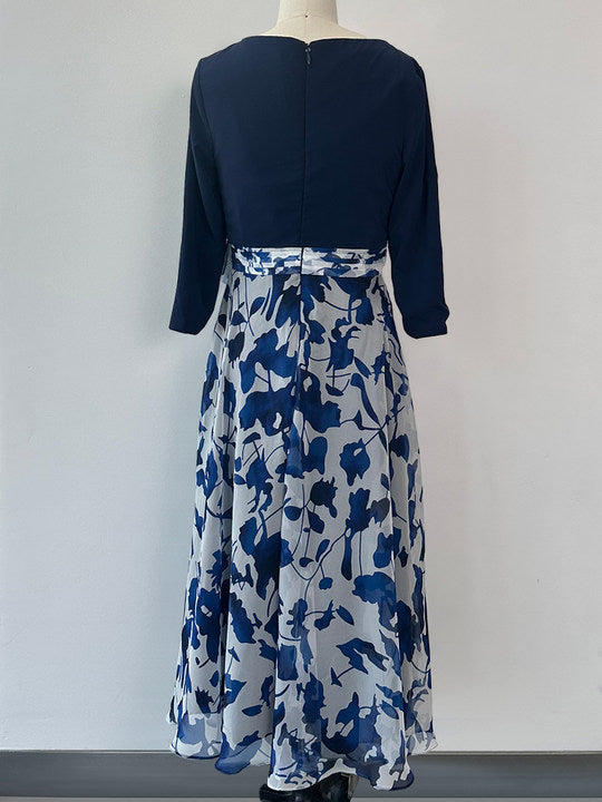 Robe de Mère de la Mariée à Fleurs, Coupe A-Line/Princesse, Col en V, Manches 3/4, Longueur Cheville