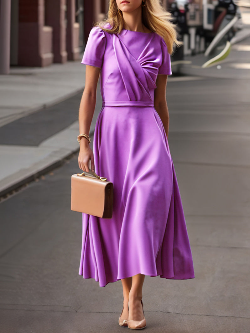 Robe de Mère de la Mariée Coupe A-Line/Princesse à Volants et Manches Courtes