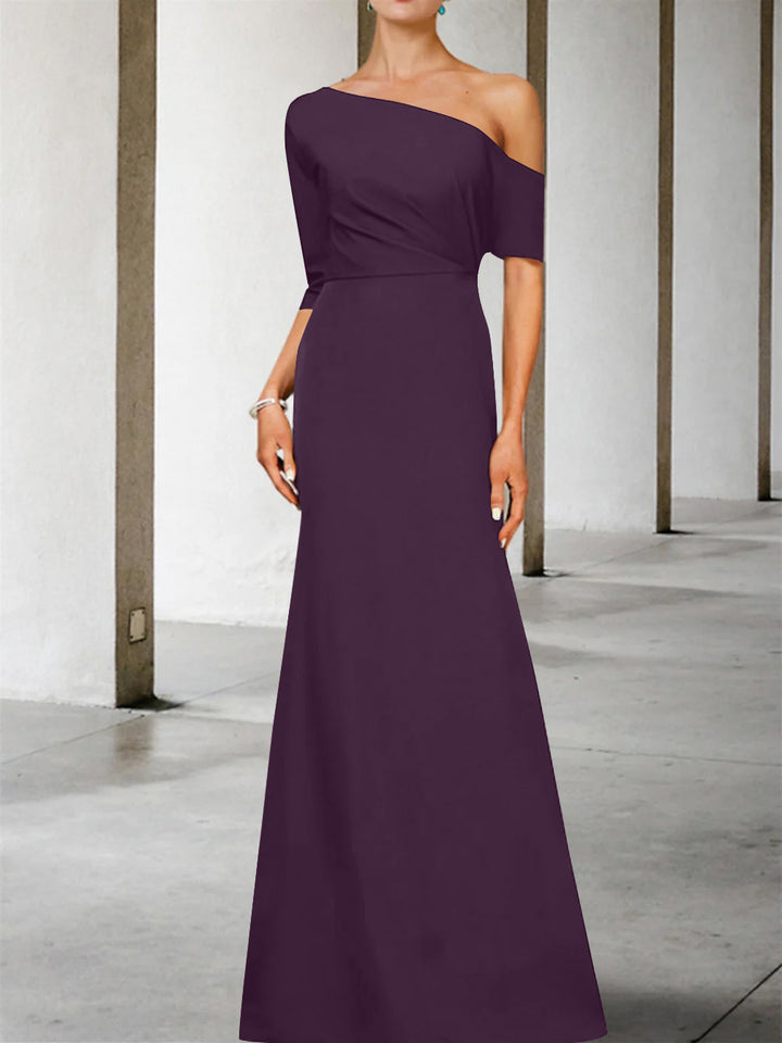 Robe de Mère de la Mariée Coupe A-Line/Princess, Asymétrique, Manches 3/4, Longueur Au Sol