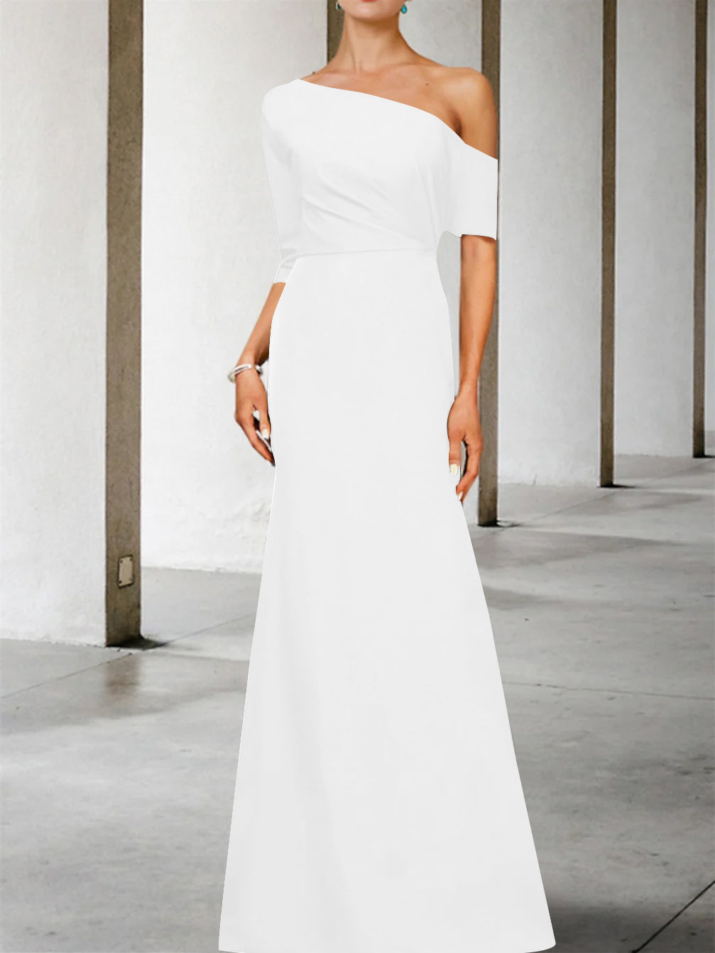 Robe de Mère de la Mariée Coupe A-Line/Princess, Asymétrique, Manches 3/4, Longueur Au Sol