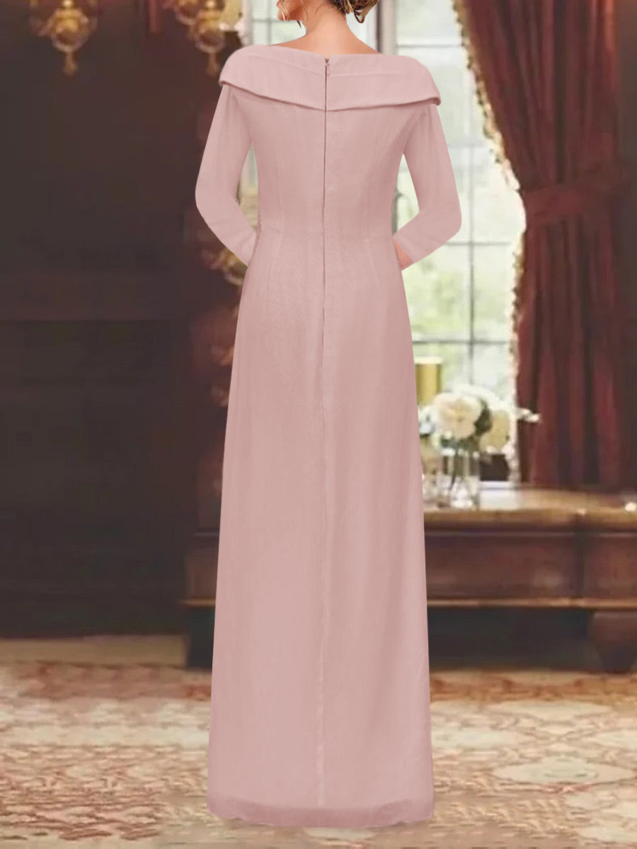 Robe de Mère de la Mariée Fourreau/Colonne à Col en V et Manches 3/4, Longueur Au Sol, avec Paillettes